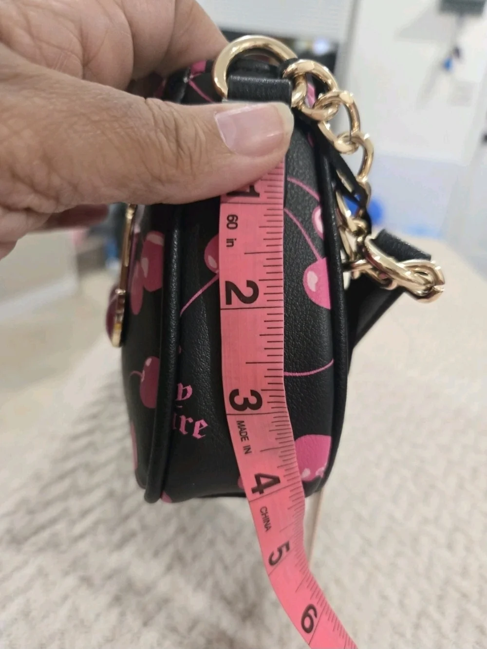 Juicy Couture Black & Pink Cherry Print Wristlet Bag NWT